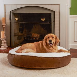 Happy Hounds Scooter Deluxe Round Pillow Dog Bed with Removable Cover, Latte, Large