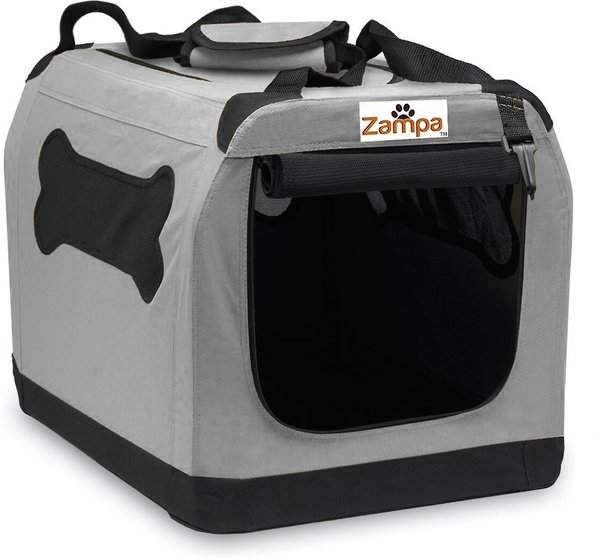 Zampa Double Door Collapsible Soft-Sided Dog Crate, Grey, 24 inch slide 1 of 3