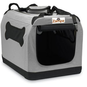 Zampa Double Door Collapsible Soft-Sided Dog Crate, Grey, 24 inch