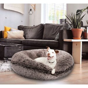 Bessie + Barnie Signature Bagel Bolster Cat & Dog Bed with Removable Cover, Frosted Willow, Small