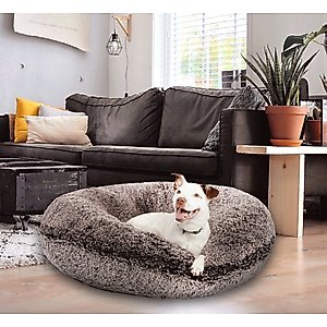 Bessie + Barnie Signature Bagel Bolster Cat & Dog Bed with Removable Cover, Frosted Willow, X-Large