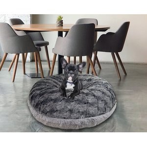 Bessie + Barnie Signature Bagel Bolster Cat & Dog Bed with Removable Cover, Siberian Grey, Medium