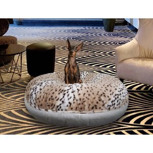 Bessie + Barnie Signature Bagel Bolster Cat & Dog Bed with Removable Cover, Aspen Snow Leopard/Snow White, X-Large