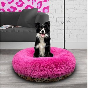 Bessie + Barnie Signature Bagel Bolster Cat & Dog Bed with Removable Cover, Chepard/Lollipop, Small