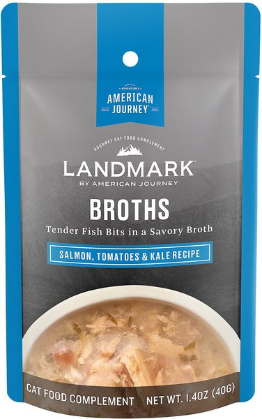 American Journey Landmark Broths Salmon, Tomatoes & Kale Recipe Wet Cat Food Complement Pouches, 1.4 oz case of 16 slide 1 of 9