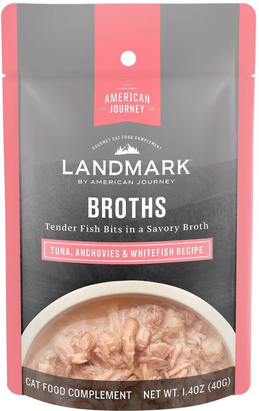 American Journey Landmark Broths Tuna, Anchovies & Whitefish Recipe Wet Cat Food Complement Pouches, 1.4 oz case of 16 slide 1 of 9