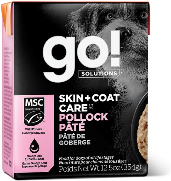 Go! Solutions Skin + Coat Care Pollock Pate Dog Food, 12.5-oz, case of 12 slide 1 of 4