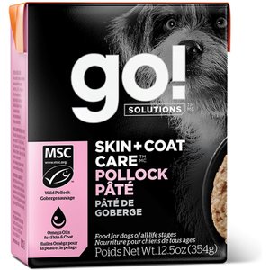 Go! Solutions Skin + Coat Care Pollock Pate Dog Food, 12.5-oz, case of 12