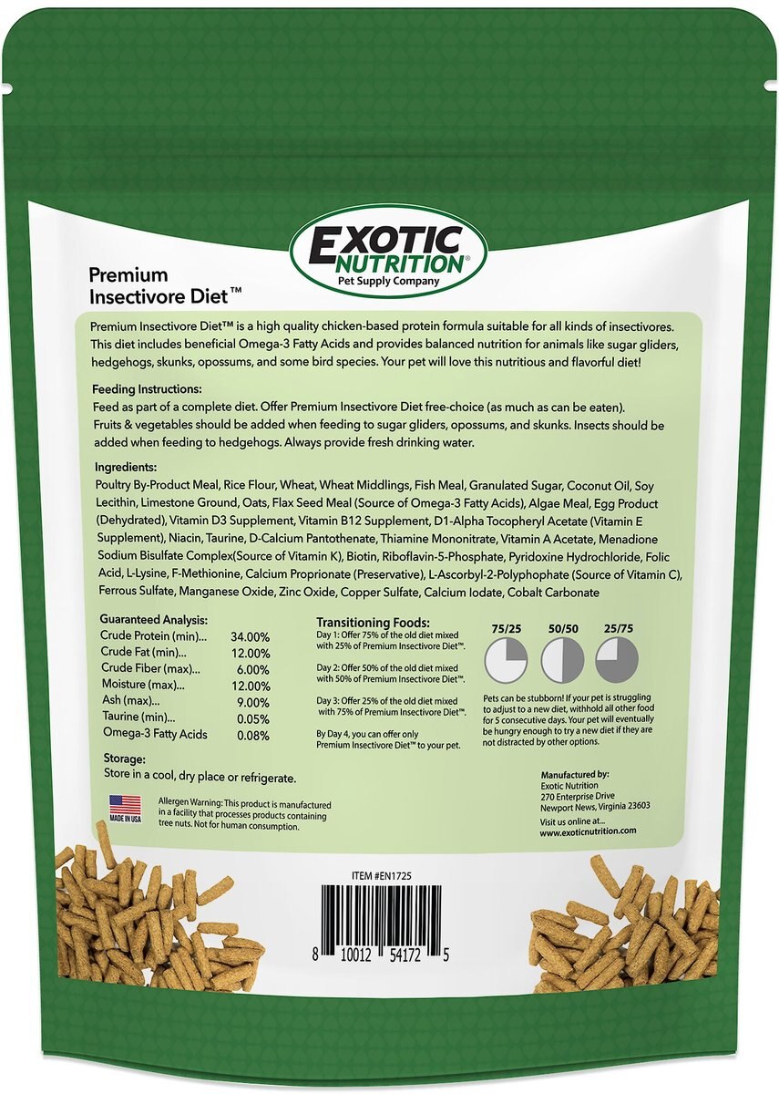 EXOTIC NUTRITION Premium Insectivore Diet Sugar Glider & Hedgehog Food