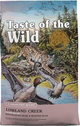Taste of the Wild Lowland Creek Premium Real Meat Recipe with Roasted Quail & Duck Grain-Free Dry Cat Food, 14-lb bag