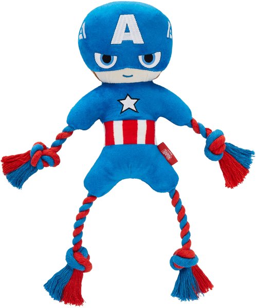 Marvel 's Captain America Plush with Rope Squeaky Dog Toy slide 1 of 4