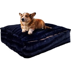 Bessie + Barnie Sicilian Rectangle Pillow Dog Bed with Removable Cover, Midnight Blue, Small