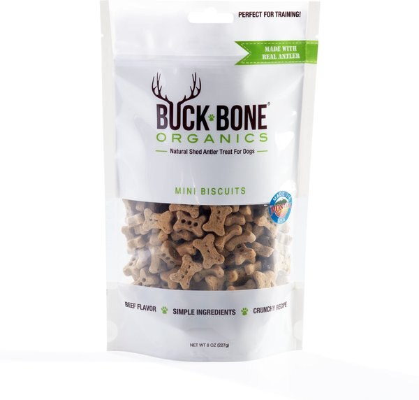 Buck Bone Organics Mini Antler Biscuits Dog Treats, 8-oz bag slide 1 of 3