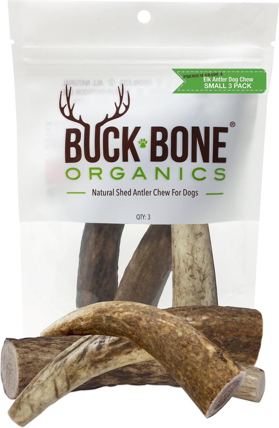 BUCK BONE ORGANICS Small Whole Elk Antler Dog Treats, 3 count - Chewy.com