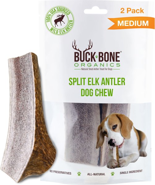 Buck Bone Organics Split Elk Antler Dog Treats, 2 count bag, Medium slide 1 of 6