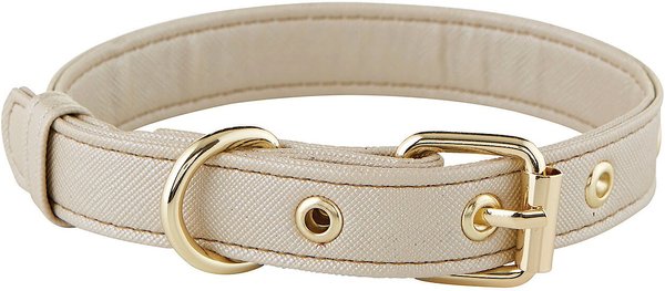 Creative Brands Saffiano Dog Collar, Champagne, 10 to 15-in neck, 3/4-in wide slide 1 of 2