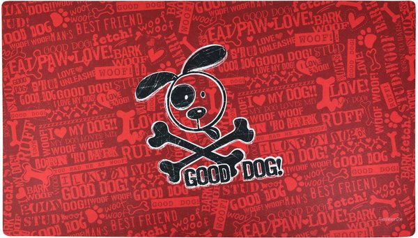 Drymate Red Good Dog Cross Bones Dog Bowl Place Mat, Large slide 1 of 7