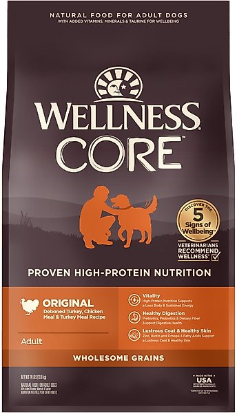 Wellness CORE Wholesome Grains Original Recipe High Protein Dry Dog Food, 24-lb bag slide 1 of 9