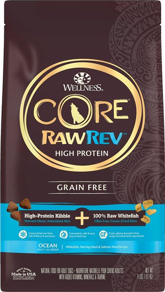 Wellness CORE RawRev High Protein Grain-Free Ocean Whitefish, Herring & Salmon Meal Recipe Dry Dog Food, 4-lb bag slide 1 of 7