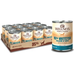 Wellness 95% Whitefish Natural Grain-Free Wet Dog Food, 13.2-oz can, case of 12