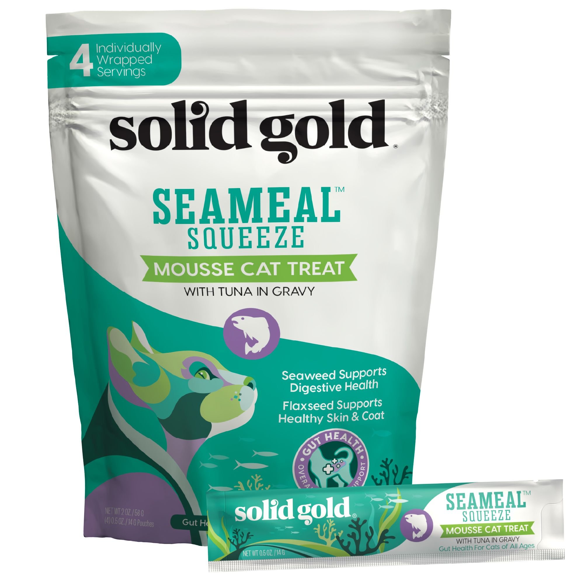 SOLID GOLD SeaMeal Mousse Lickable Squeeze Tuna Skin & Coat Digestive & Immune Health Cat Treats