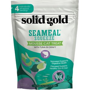 Solid Gold SeaMeal Squeeze with Tuna In Gravy Mousse Lickable Cat Treat, 4 count
