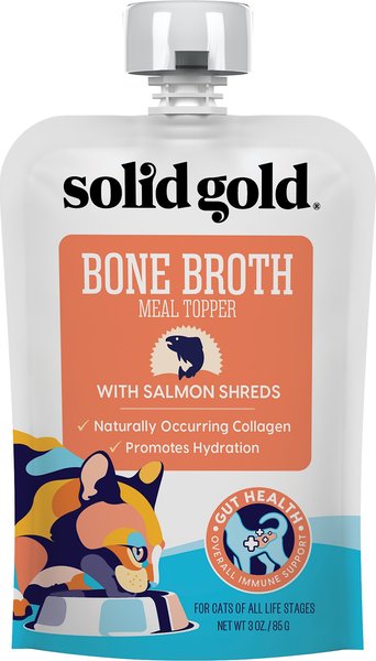 Solid Gold Bone Broth Salmon Shreds Grain-Free Wet Cat Food Topper, 3-oz, case of 12 slide 1 of 7