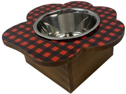 Mela Artisans Paw Shaped Elevated Dog & Cat Bowl, Black & White Buffalo Plaid, 2-cup