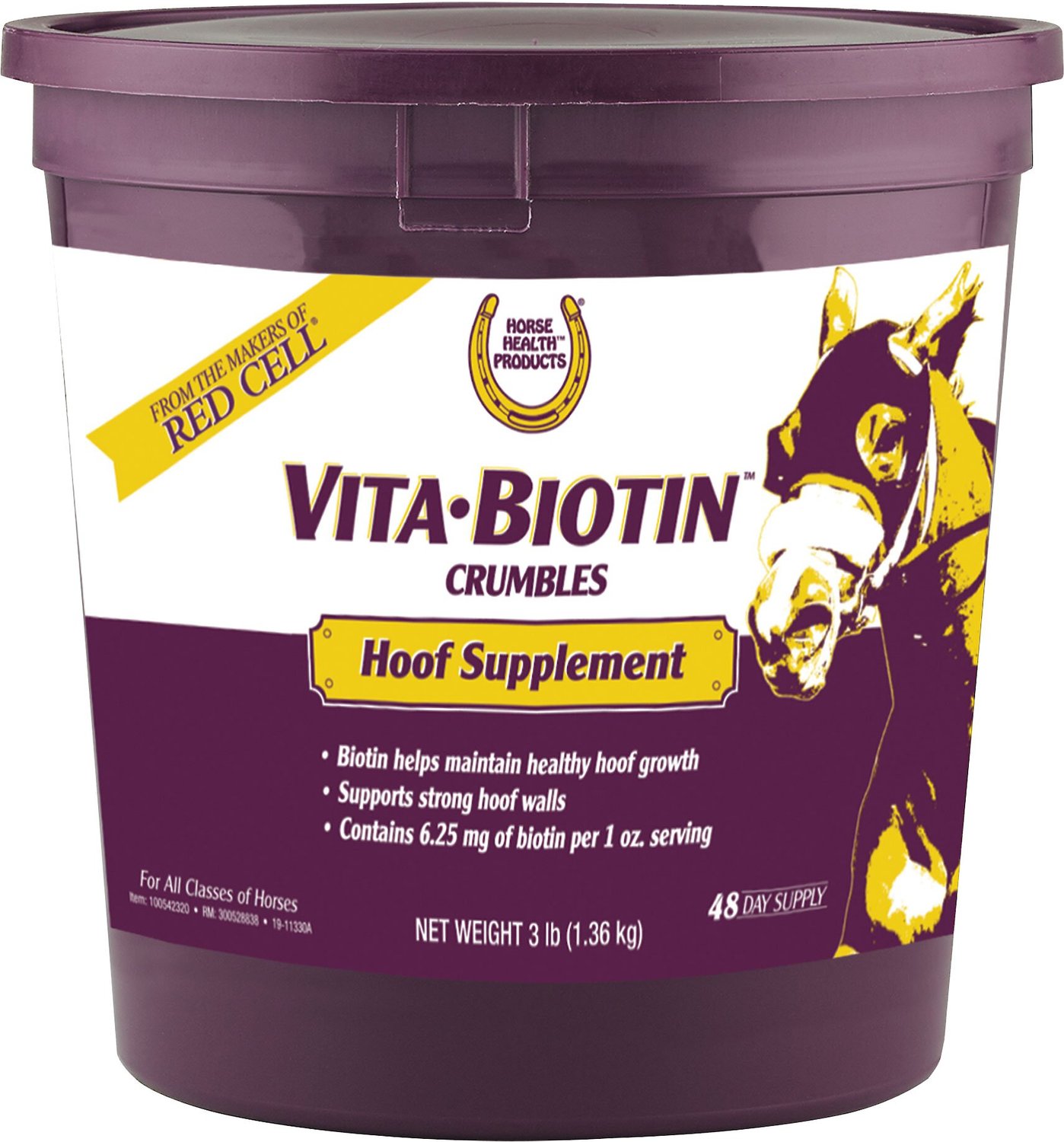 Horse Health Products Vita Biotin Molasses Flavor Crumbles Horse Supplement, 3-lb tub