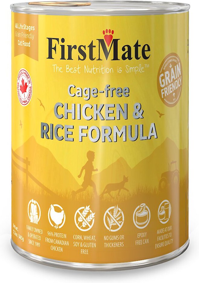 FIRSTMATE Chicken & Rice Formula CageFree Canned Cat Food, 12.2oz can