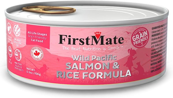 FirstMate Wild Pacific Salmon & Rice Formula Canned Cat Food, 5.5-oz can, case of 24 slide 1 of 2