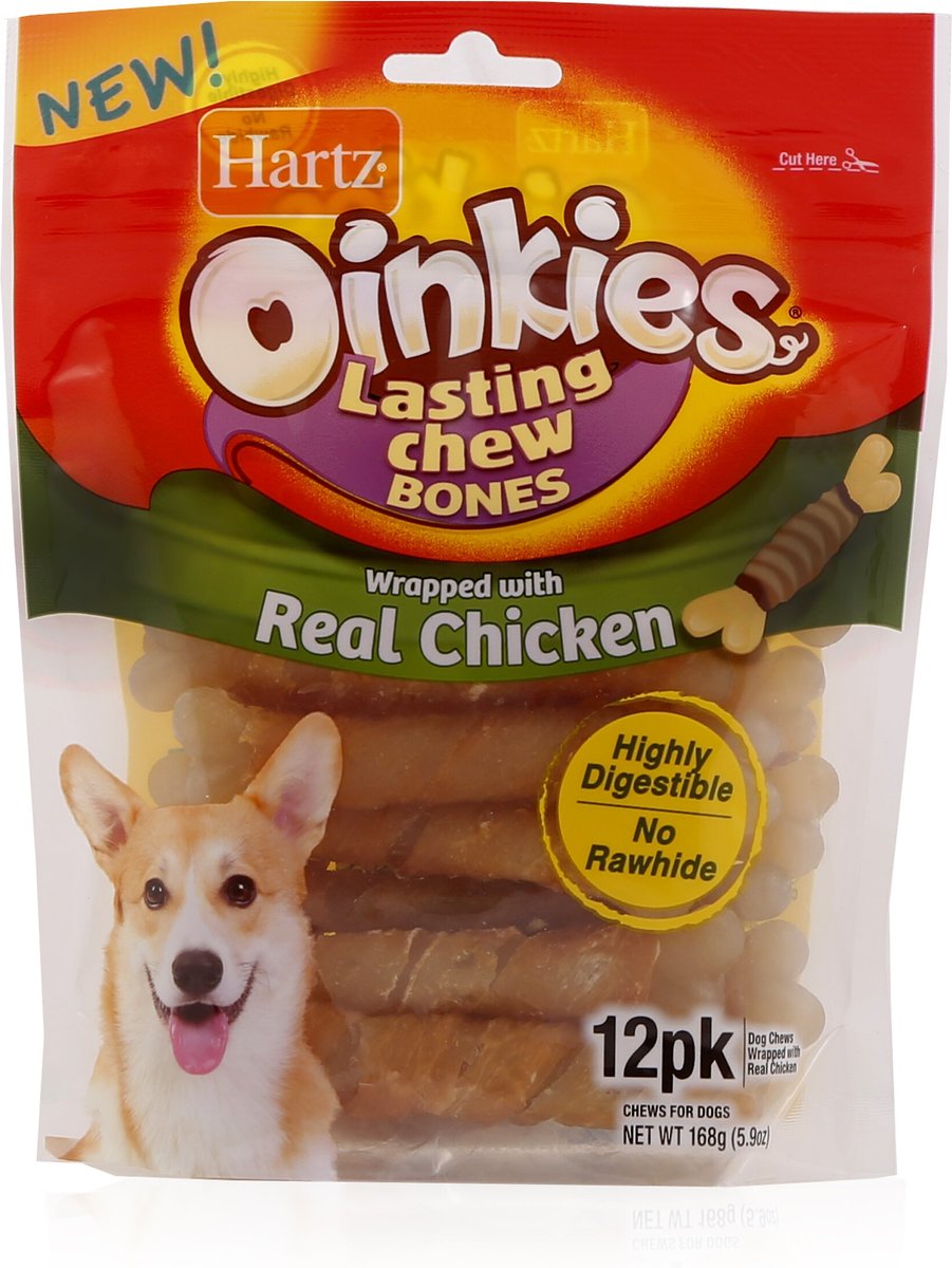 HARTZ Oinkies Chickentastic 4" Chew Bone Natural Chew Dog Treats, 12