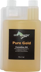 Basic Equine Health Gut Health Pure Gold Camelina Oil Coat Care Horse Supplement, 1-qt bottle