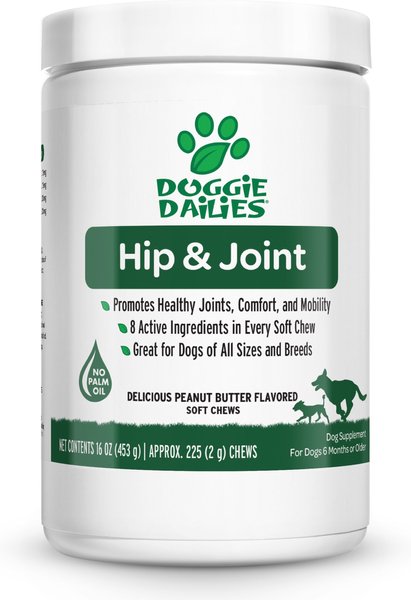 Doggie Dailies Glucosamine for Dogs Peanut Butter Advanced Hip and Joint Supplement for Dogs with Glucosamine, Chondroitin, MSM, Hyaluronic Acid and CoQ10, Premium Dog Glucosamine, 225 count slide 1 of 8