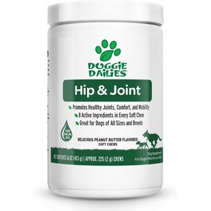 Doggie Dailies Glucosamine for Dogs Peanut Butter Advanced Hip and Joint Supplement for Dogs with Glucosamine, Chondroitin, MSM, Hyaluronic Acid and CoQ10, Premium Dog Glucosamine, 225 count