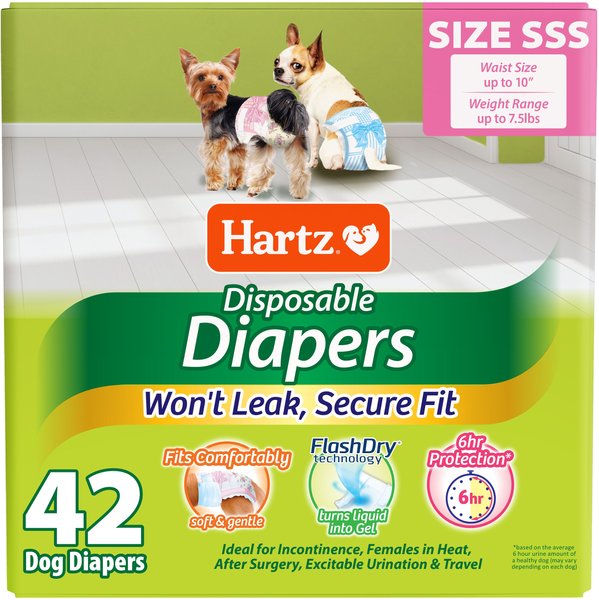 Hartz Disposable Male & Female Dog Diapers, SSS: Up to 10-in waist, 42 count slide 1 of 11