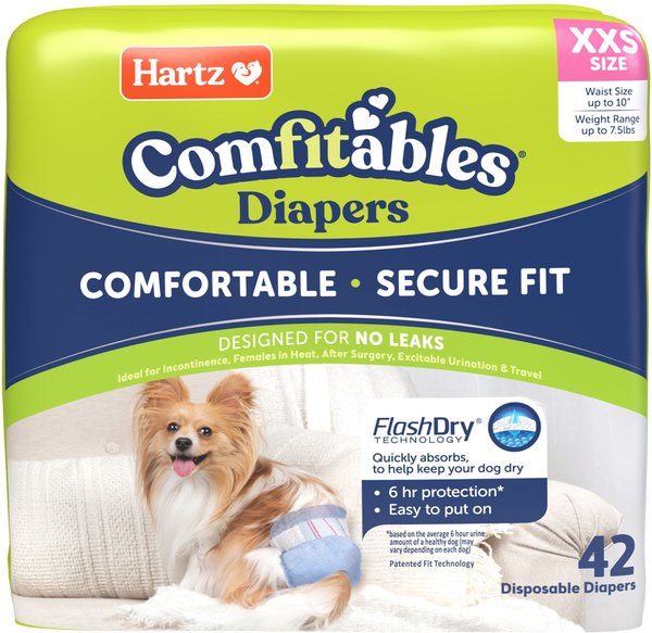 HARTZ Comfitables Male & Female Dog Diapers, SSS: Up to 10-in waist, 42 ...