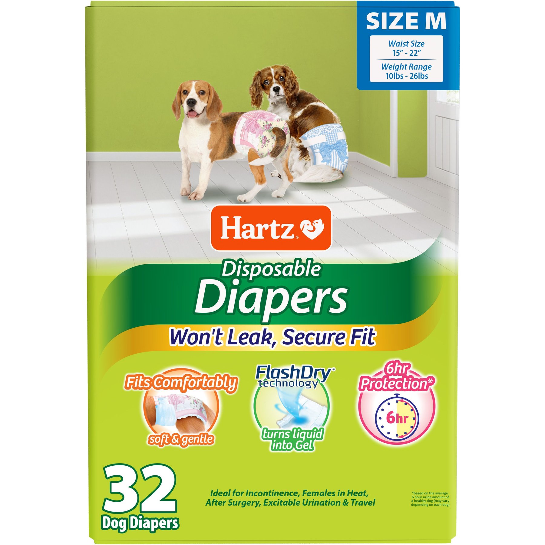 HARTZ Disposable Male & Female Dog Diapers, Medium: 15 to 22-in waist, 32  count 