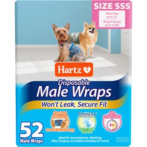 Hartz Disposable Male Dog Wraps with FlashDry Gel Technology, SSS: Up to 12-in waist, 52 count