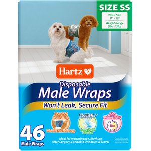 Hartz Disposable Male Dog Wraps with FlashDry Gel Technology, SS: 11 to 16-in waist, 46 count
