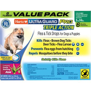 Hartz UltraGuard Pro Triple Action Flea & Tick Spot Treatment for Dogs, 5-14 lbs, 6 Doses (6-mos. supply)