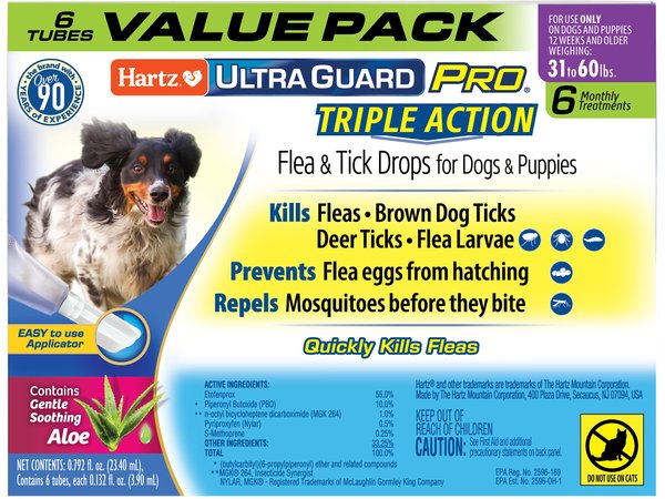 Hartz UltraGuard Pro Triple Action Flea & Tick Spot Treatment for Dogs, 31-60 lbs, 6 Doses (6-mos. supply) slide 1 of 10