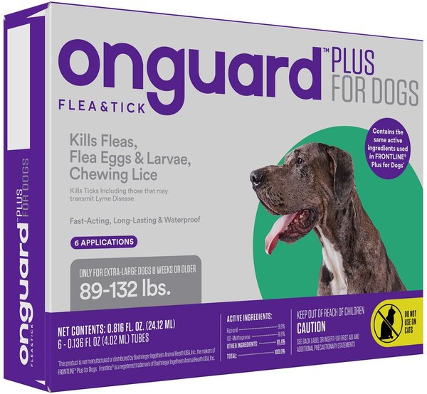 Onguard Plus Flea & Tick Spot Treatment for Dogs, 89-132 lbs, 6 Doses (6-mos. supply) slide 1 of 8