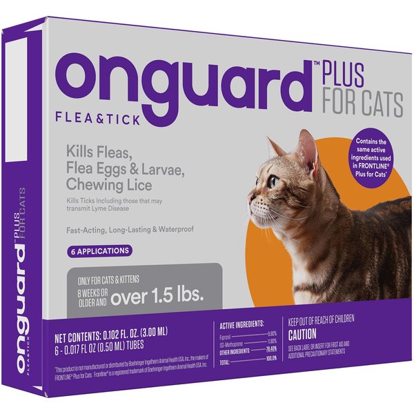 ONGUARD PLUS Flea & Tick Spot Treatment for Cats, over 1.5 lbs, 6 Doses