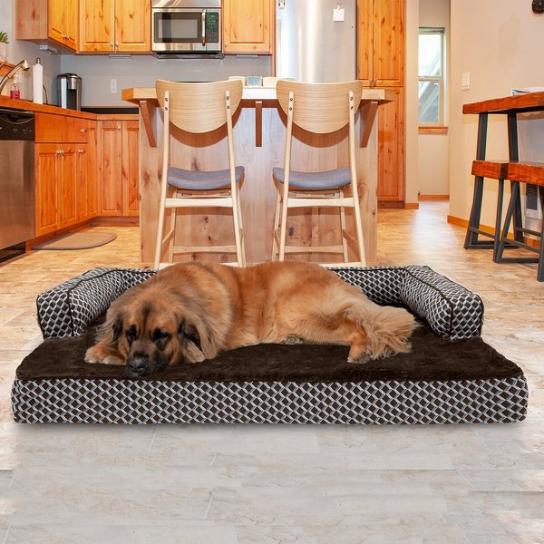 FurHaven Plush & Decor Comfy Couch Cooling Gel Top Short Sided Sofa Dog & Cat Bed, Diamond Brown, Jumbo Plus slide 1 of 9