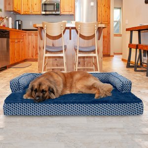 FurHaven Plush & Decor Comfy Couch Cooling Gel Top Short Sided Sofa Dog & Cat Bed, Diamond Blue, Jumbo Plus