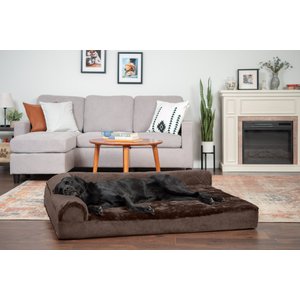 FurHaven Plush & Velvet Deluxe Chaise Lounge Cooling Gel Top Sofa Dog & Cat Bed, Sable Brown, Jumbo Plus