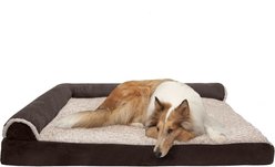 FurHaven Two Tone Faux Fur & Suede Deluxe Chaise Cooling Gel Dog & Cat Bed with Removable Cover, Espresso, Jumbo Plus slide 1 of 9