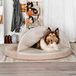 FurHaven Faux Sheepskin Snuggery Gel Top Cat & Dog Bed with Removable Cover, Cream, 44-in