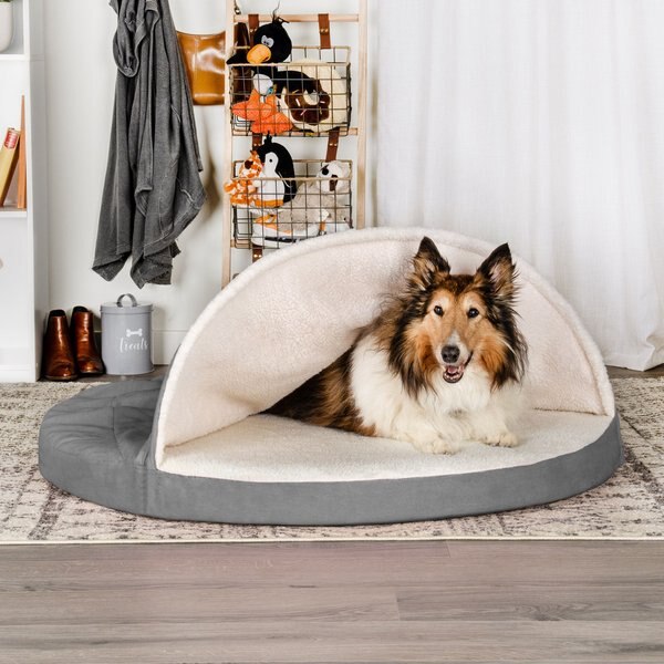 FurHaven Faux Sheepskin Snuggery Gel Top Foam Dog & Cat Bed, Gray, 44-in slide 1 of 9